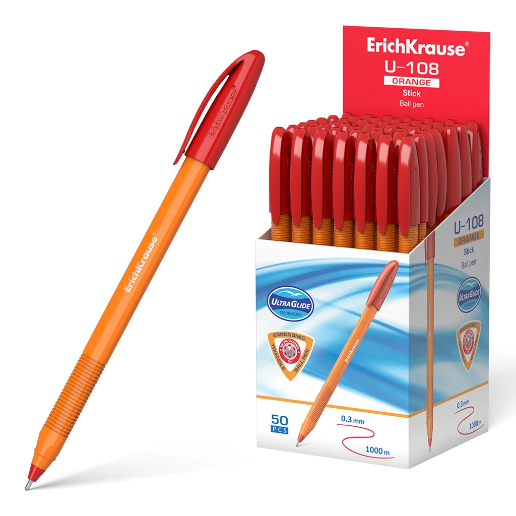 Ручка шариковая Erich Krause U-108 Orange Stick 1.0, Ultra Glide Technology,