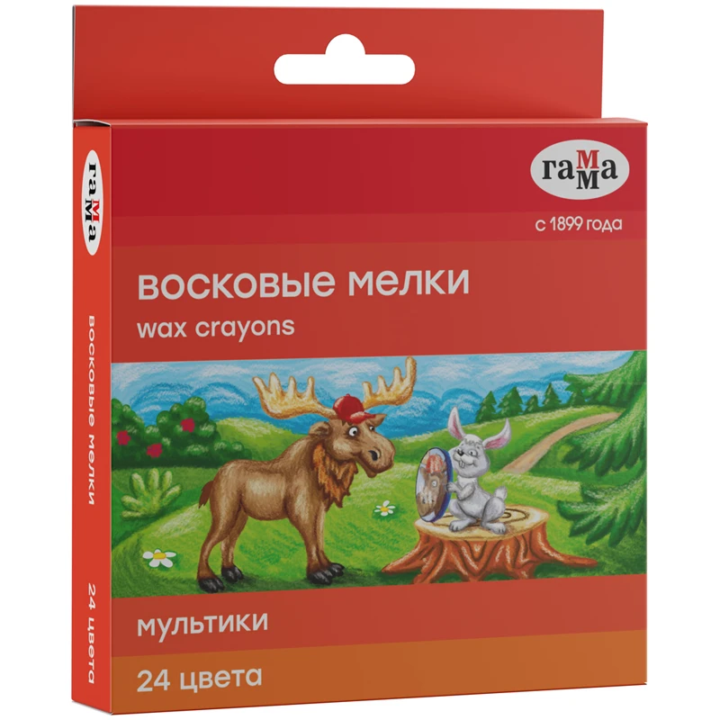 Мелки восковые Гамма "Мультики", 24цв., круглые, картон. упак.,