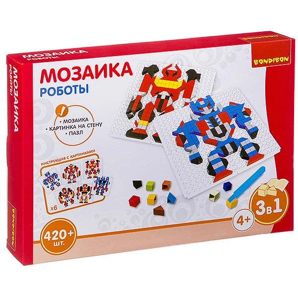 Логические, развивающие игры и игрушки Bondibon Мозаика «РОБОТЫ», 420 дет., BOX