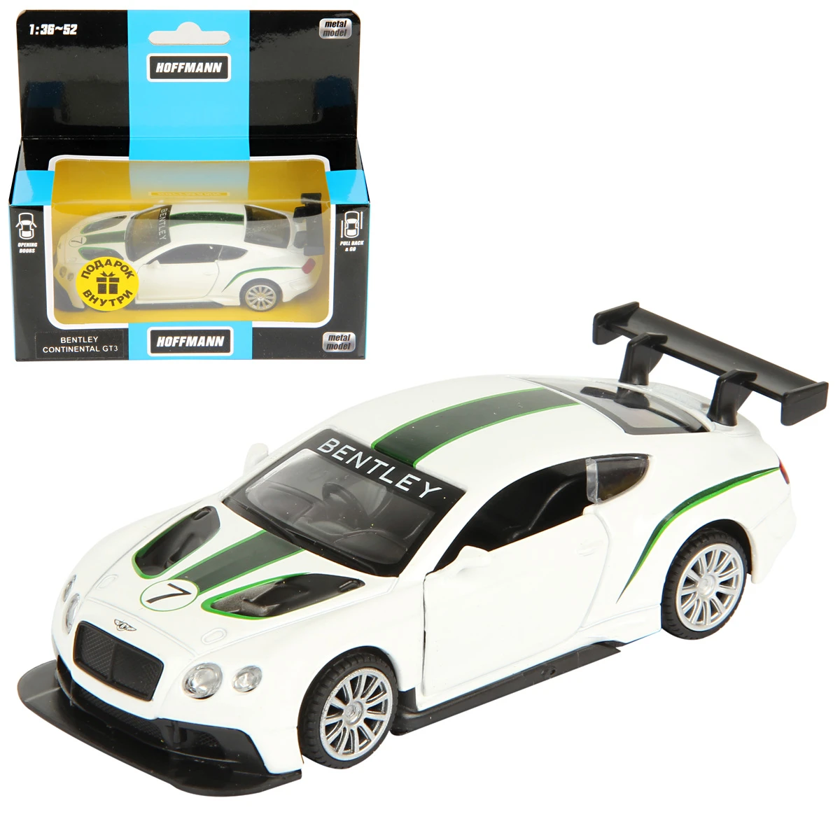 Машина металлическая 1:43 Bentley Continental GT3. Дв.Откр., цв.бел.,  инерция купить оптом, цена от 276.75 руб. 4680448059585