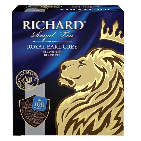 Чай RICHARD "Royal Earl Grey", черный с бергамотом, 100 пакетиков по 2