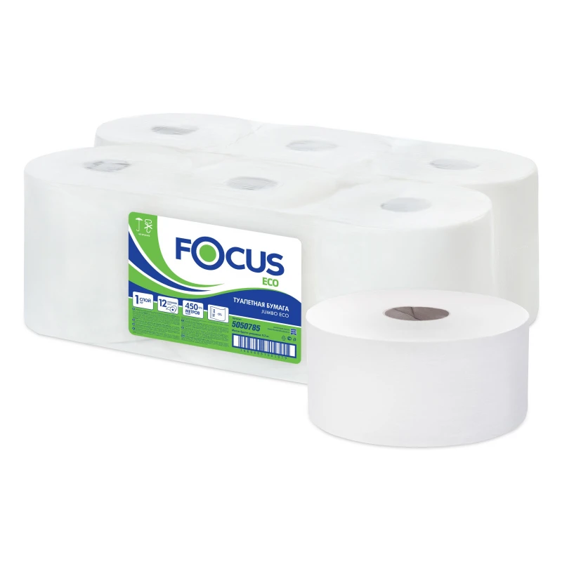 Бумага туалетная для дисп Focus Eco Jumbo 1сл бел цел 450м 12рул/уп 5050785