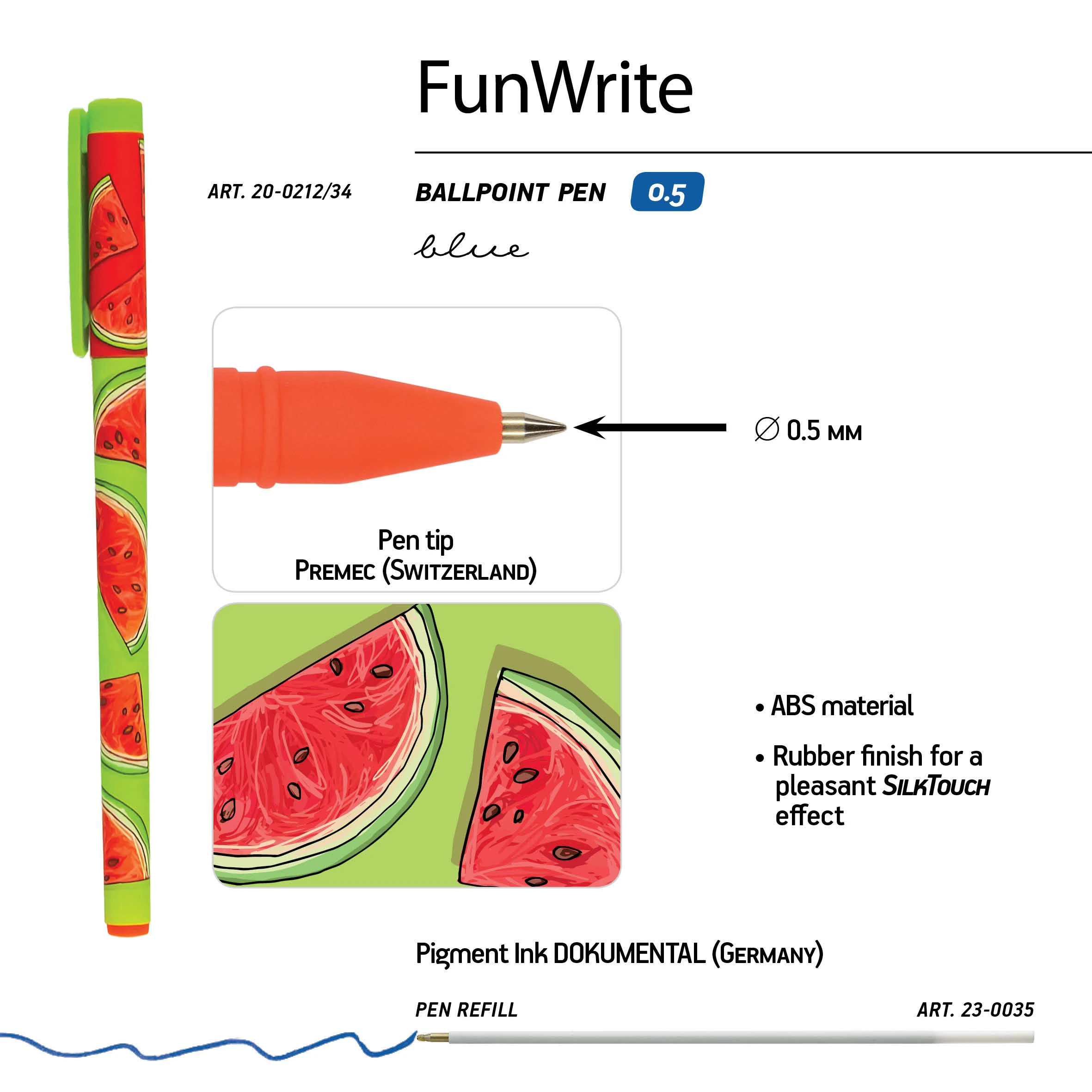 РУЧКА "FunWrite. Fresh & fruity. Арбуз" ШАРИКОВАЯ 0.5 ММ, СИНЯЯ