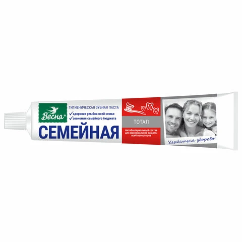 Зубная паста 90 г СЕМЕЙНАЯ (Весна) "Total", отбеливающая, защита от