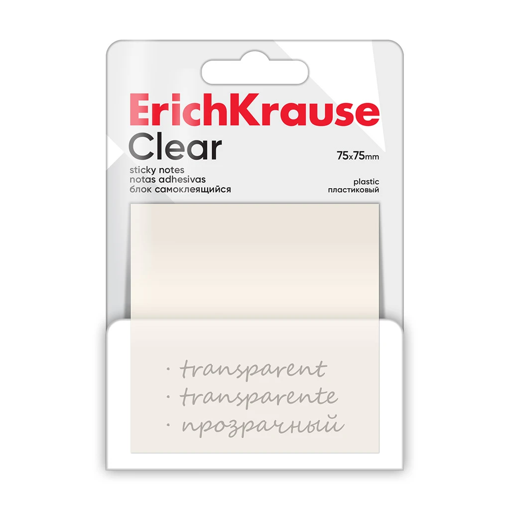 Блок самоклеящийся пластиковый Erich Krause Clear, 75х75 мм, 50 листов,