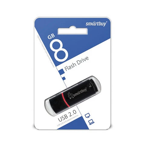 Флэш-диск 8 GB, SMARTBUY Crown, USB 2.0, черный, SB8GBCRW-K