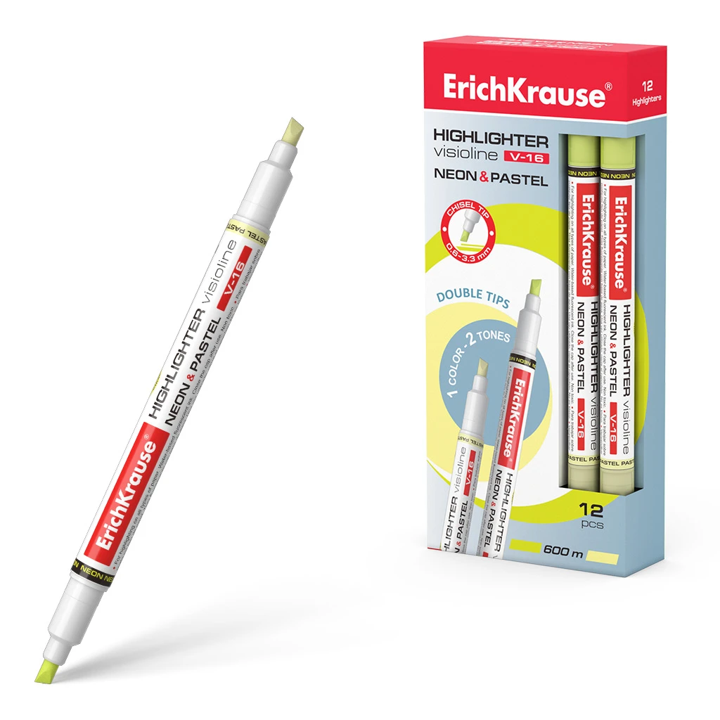 Текстмаркер ErichKrause® Visioline V-16 Neon+Pastel, цвет чернил желтый (в