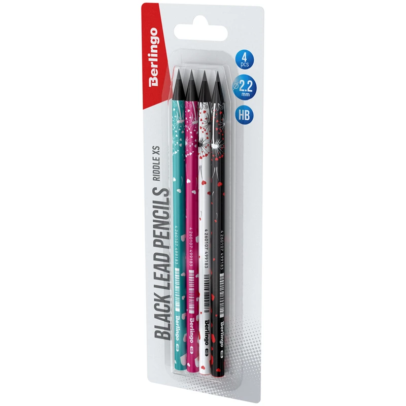 Набор карандашей ч/г Berlingo "Riddle XS" HB, 4шт, черное дерево,