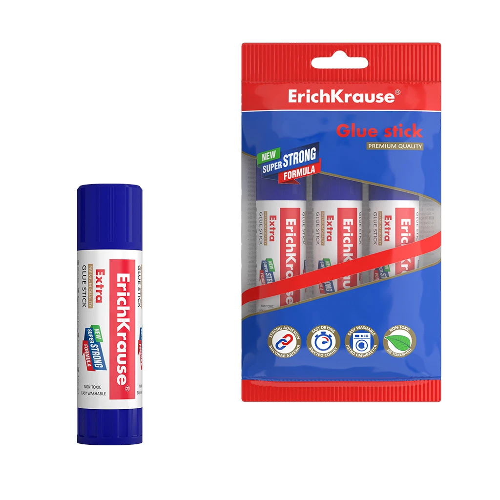 Клей-карандаш ErichKrause® Extra, 21г (в пакете по 3 штуки)