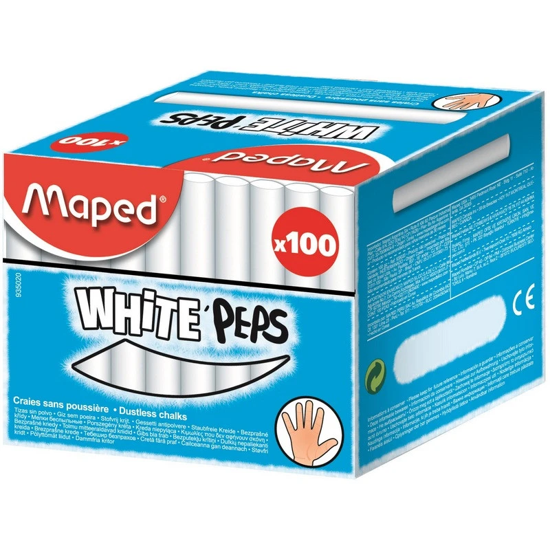 Мел WHITE PEPS Maped белый, круглый, 100 штук
