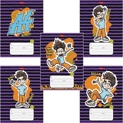 Тетрадь 12 л., HATBER, клетка, обложка картон, "Влад А4" (5 видов в