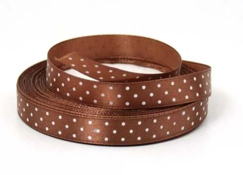 Лента упаковочная атласная Горошек, 12 мм х 22 м, шоколад БЛ-5649