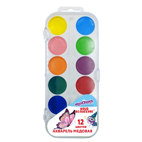 Краски акварельные ЮНЛАНДИЯ "ЮНЫЙ ВОЛШЕБНИК", медовые, 12 цветов, Краски акварельные ЮНЛАНДИЯ "ЮНЫЙ ВОЛШЕБНИК", медовые, 12 цветов,