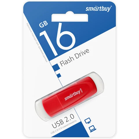 Флеш-диск 16GB SMARTBUY Scout USB 2.0, красный, SB016GB2SCR