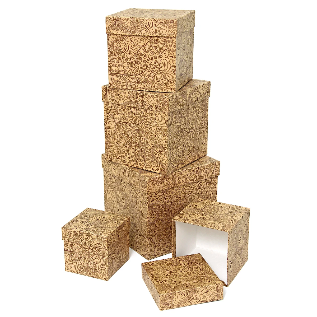 Коробка крафт 51 набор из 5 кубов мал. (9х9х9 - 17х17х17см) Растительный