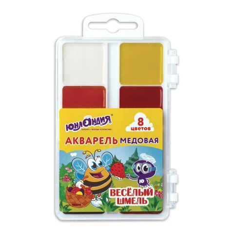 Краски акварельные ЮНЛАНДИЯ "ВЕСЕЛЫЙ ШМЕЛЬ", медовые, 8 цветов,