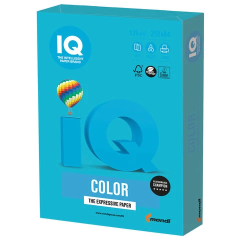 Бумага IQ color, А4, 120 г/м2, 250 л., интенсив, светло-синяя, AB48