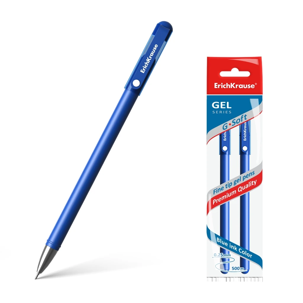 Ручка гелевая Erich Krause G-Soft, цвет чернил синий (в пакете по 2 шт.)