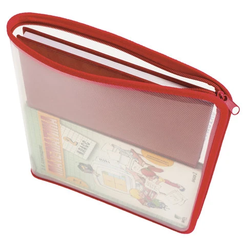 Папка для тетрадей А4 ПИФАГОР, пластик, молния вокруг, прозрачная, красная, Папка для тетрадей А4 ПИФАГОР, пластик, молния вокруг, прозрачная, красная,