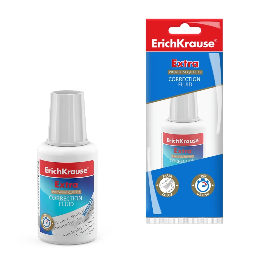 Корректирующая жидкость с кисточкой ErichKrause® Extra, 20г (в пакете 1 штука)