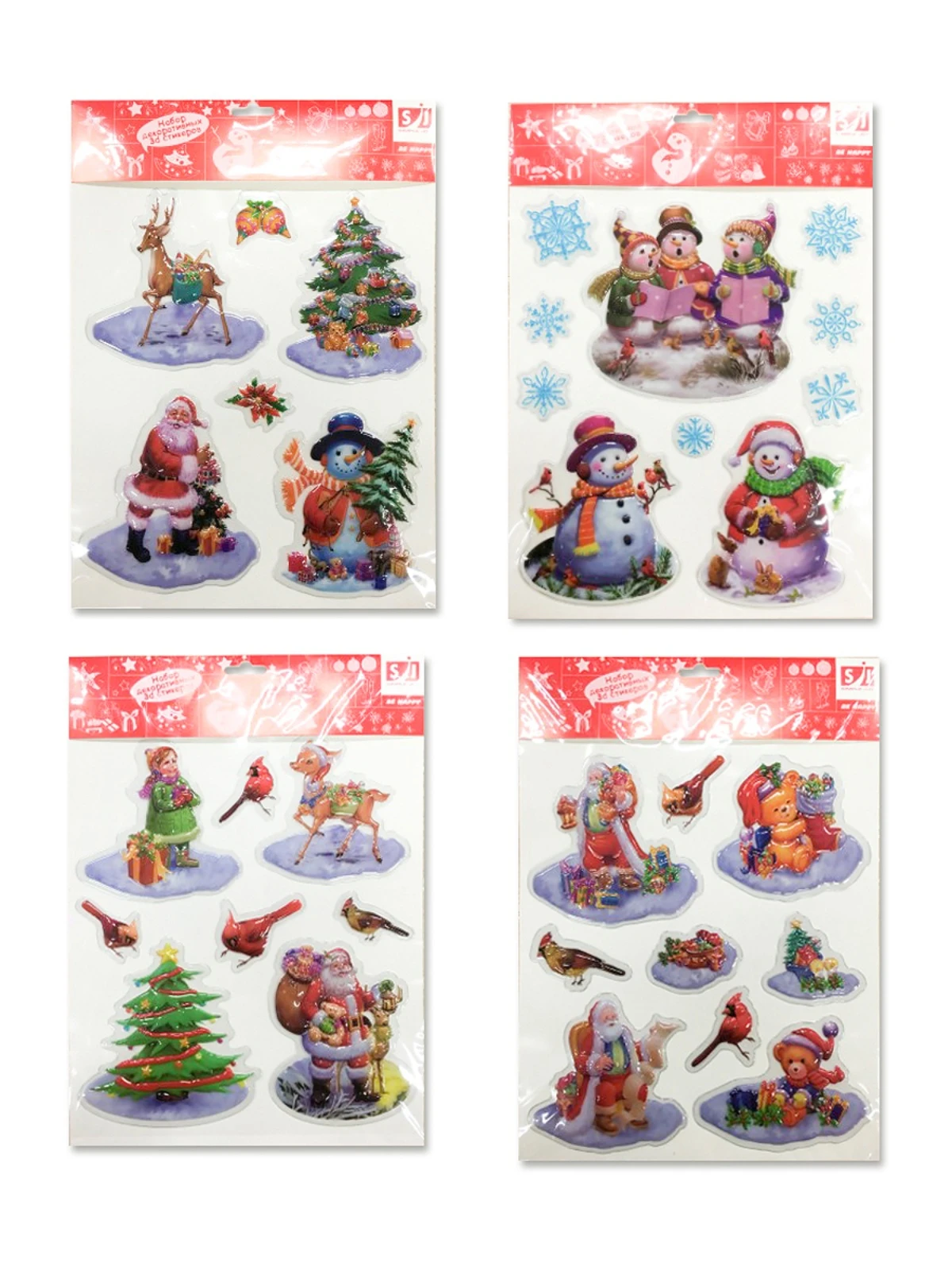 Набор декоративных 3D стикеров НОВОГОДНИЕ ПЕРСОНАЖИ 30х42см.