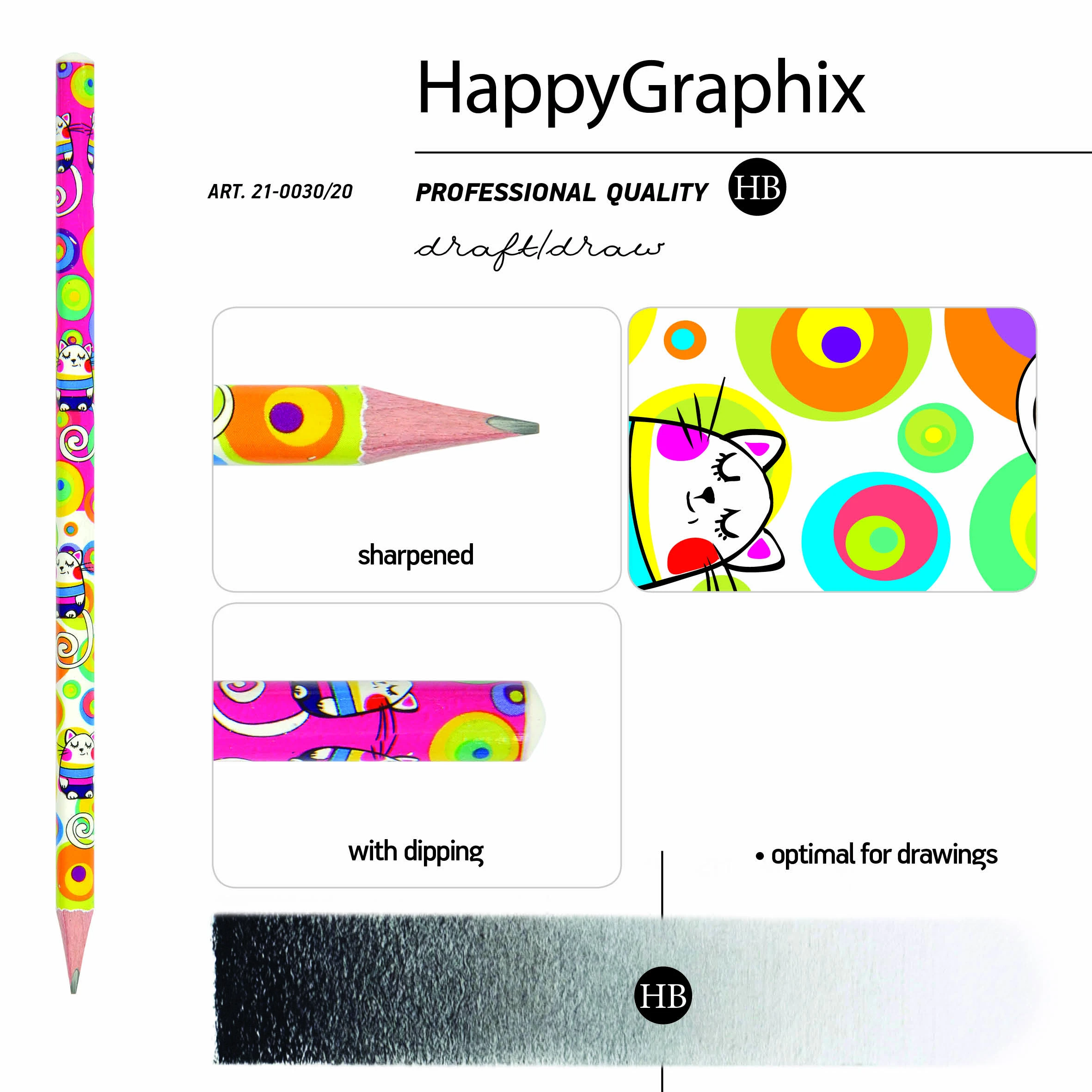 КАРАНДАШ ЧЕРНОГРАФИТОВЫЙ "HappyGraphix" МУЛЬТИКИ. КОТ НВ