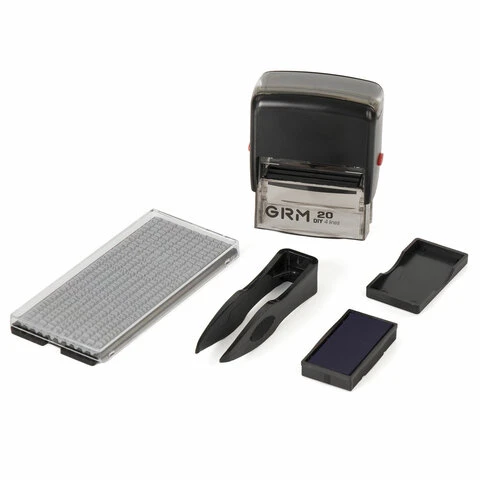 Штамп самонаборный 4-строчный, оттиск 38х14 мм, синий, без рамки, GRM 20, касса
