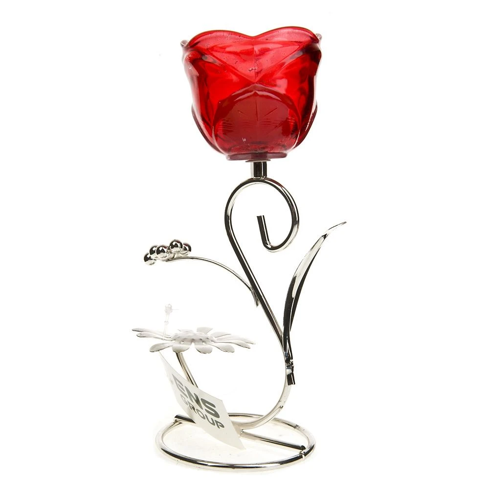 Подсвечник декоративный для 1-й свечи "Красный цветок" 10,5*8*19см. 
