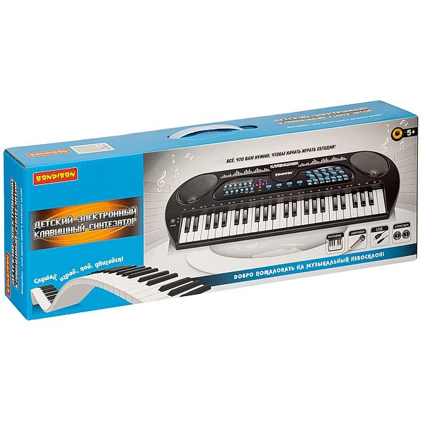 Синтезатор Клавишник Bondibon, 49 клавиш, с микрофоном и USB-шнуром, стерео