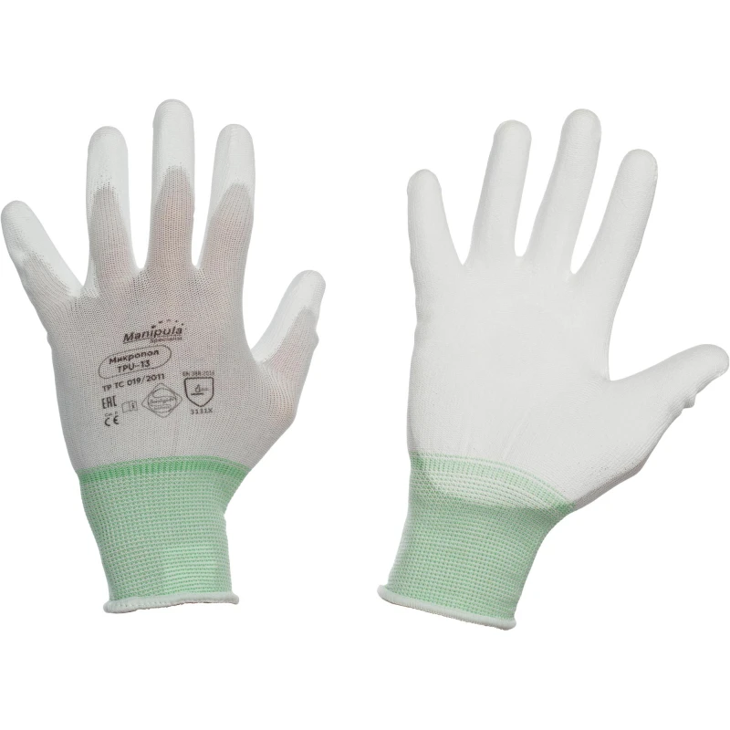 Перчатки защитные нейлон с п/у, белый Manipula МИКРОПОЛ (TPU-13/MG-162) р.7