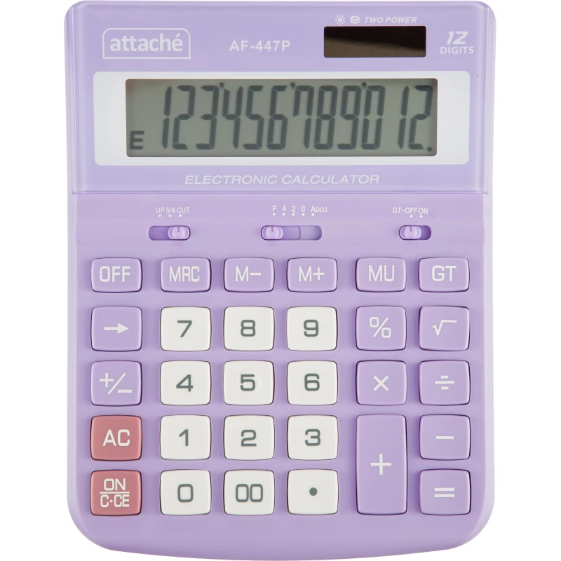 Калькулятор настольный ПОЛНОРАЗМЕРНЫЙ Attache AF-447P,12р,дв.пит,фиол,198x153x42