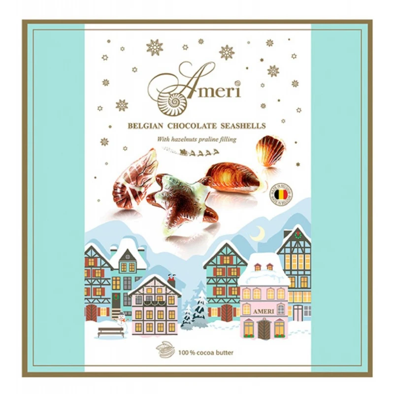Конфеты шоколадные Ameri с начинкой пралине с новогодним конвертом, 250 г.