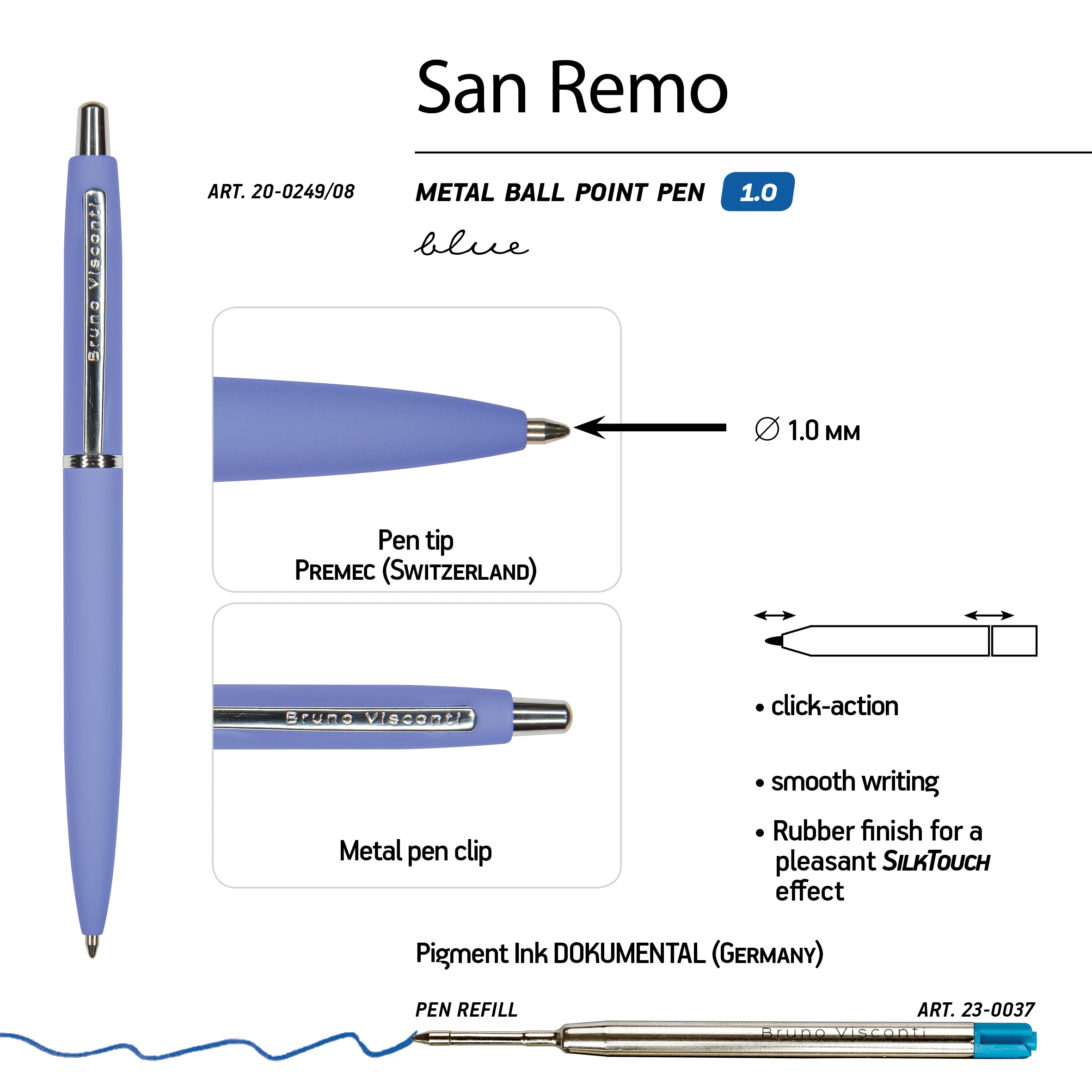 РУЧКА "SAN REMO" ШАРИКОВАЯ, АВТОМАТИЧЕСКАЯ, ЯРКО-СИНИЙ МЕТАЛЛИЧЕСКИЙ