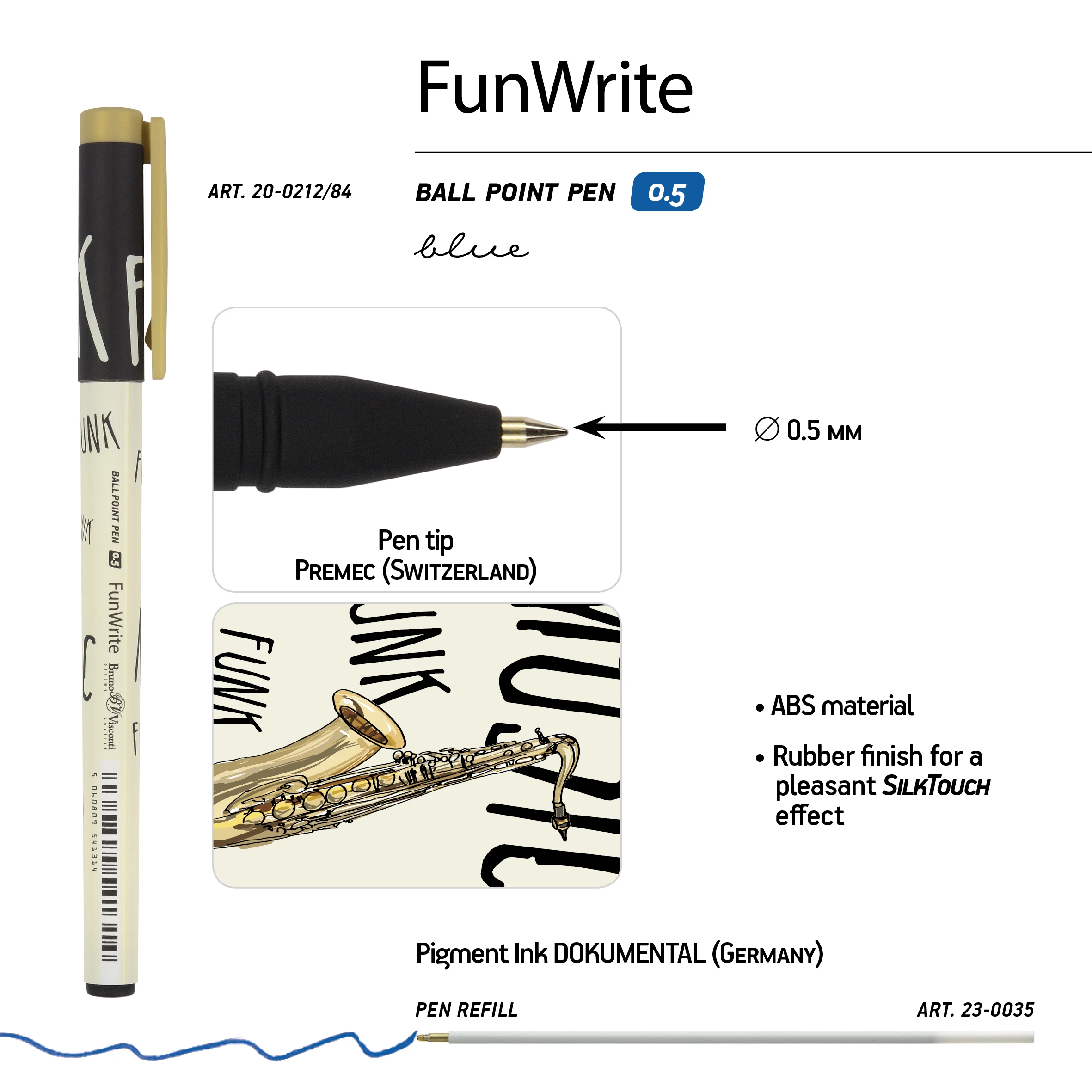 РУЧКА "FunWrite. Музыка. Золотой саксофон" ШАРИКОВАЯ 0.5 ММ, СИНЯЯ РУЧКА "FunWrite. Музыка. Золотой саксофон" ШАРИКОВАЯ 0.5 ММ, СИНЯЯ