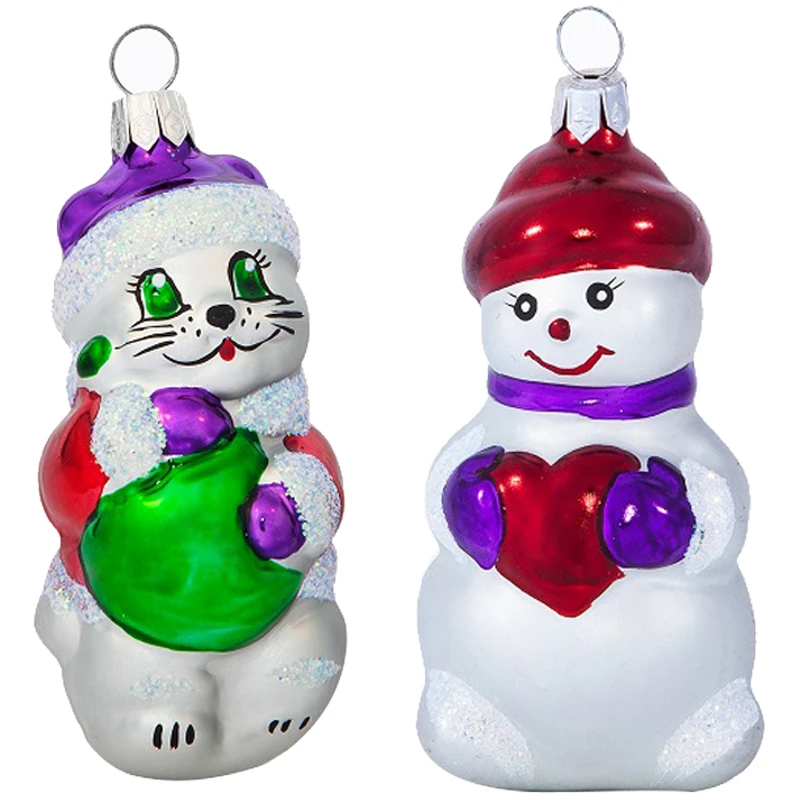 Набор стеклянных елочных украшений "Дуэт" 2 фигурки, 6см