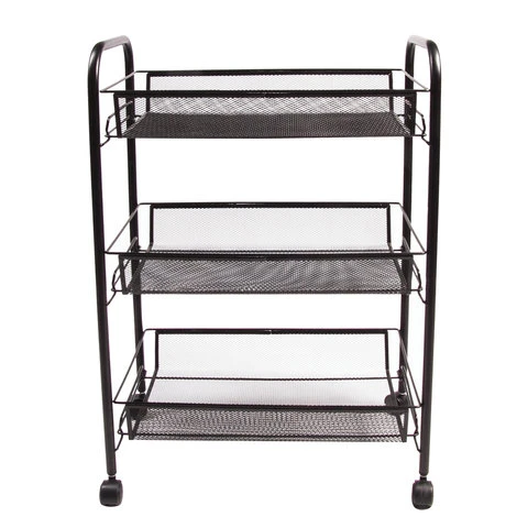 Этажерка (тележка) BRABIX офисно-бытовая 3 яруса, на колесах, металл, черная,