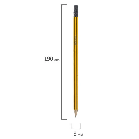 Карандаш чернографитный BRAUBERG, 1 шт., НВ, с резинкой, корпус желтый с черными