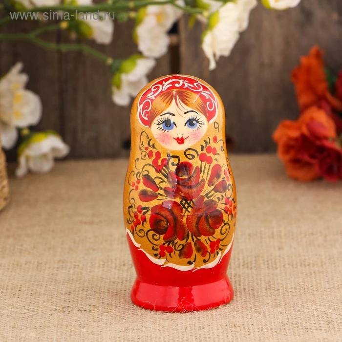 Матрёшка «Цветы», золотой платок, 5 кукольная, 10 см, ручная работа Матрёшка «Цветы», золотой платок, 5 кукольная, 10 см, ручная работа