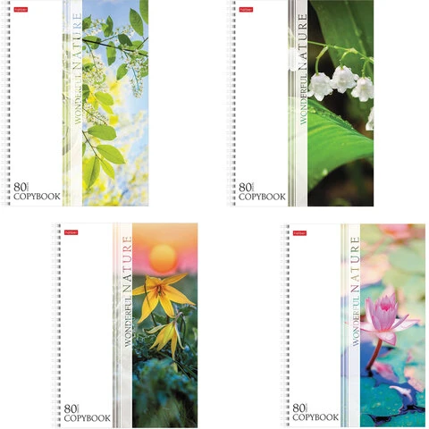 Тетрадь А4, 80 л., HATBER, гребень, клетка, выборочный лак, "Nature"