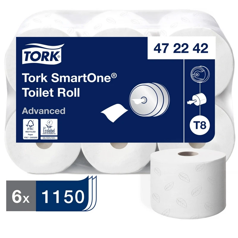Бумага туалетная д/дисп Tork SmartOne Т8 2с бел207м 1150л 6рул472115/472242 штр.