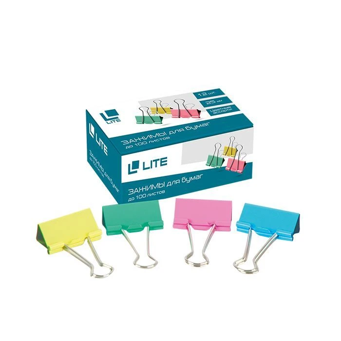 Зажим LITE 25 мм металл ассорти 12 шт/упак. Z25L-12С