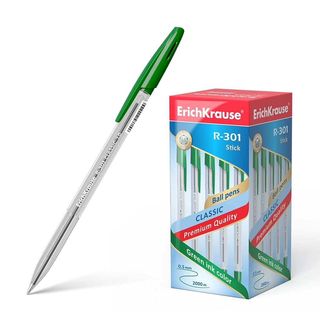 Ручка шариковая Erich Krause® R-301 Classic Stick 1.0, цвет чернил зеленый (в