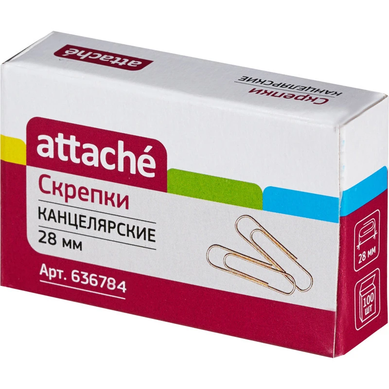 Скрепки Attache 28 мм., золотистые металлические 100 шт. в карт.уп. 971607