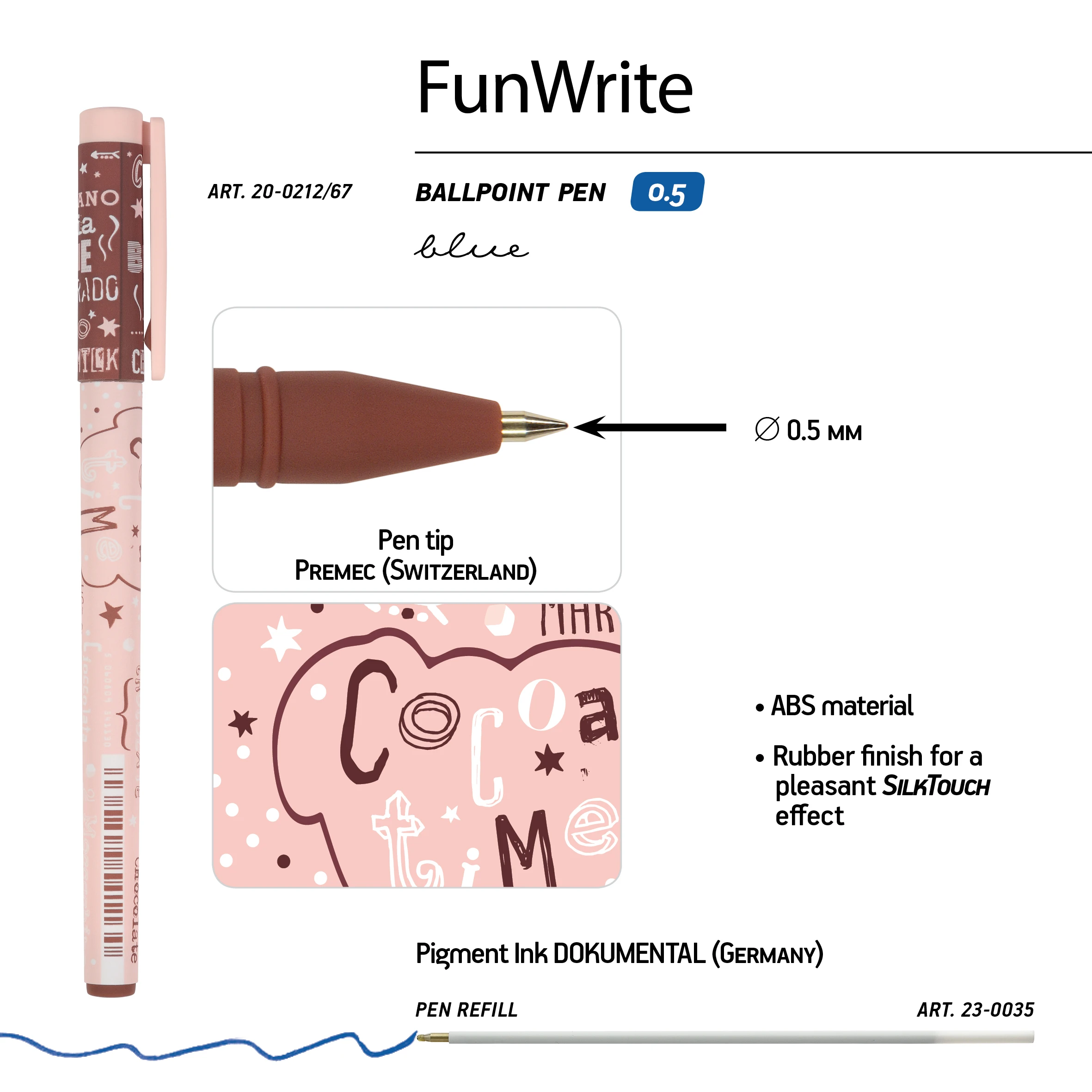 РУЧКА "FunWrite. Coffee Time. Глясе" ШАРИКОВАЯ, 0.5 ММ, СИНЯЯ