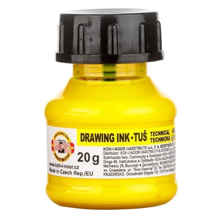 Тушь акриловая плакатная KOH-I-NOOR желт. 20 гр. флакон