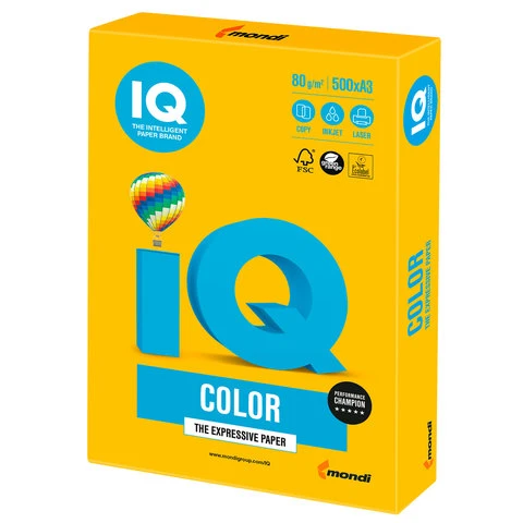 Бумага цветная IQ color БОЛЬШОЙ ФОРМАТ (297х420 мм), А3, 80 г/м, 500 л.,