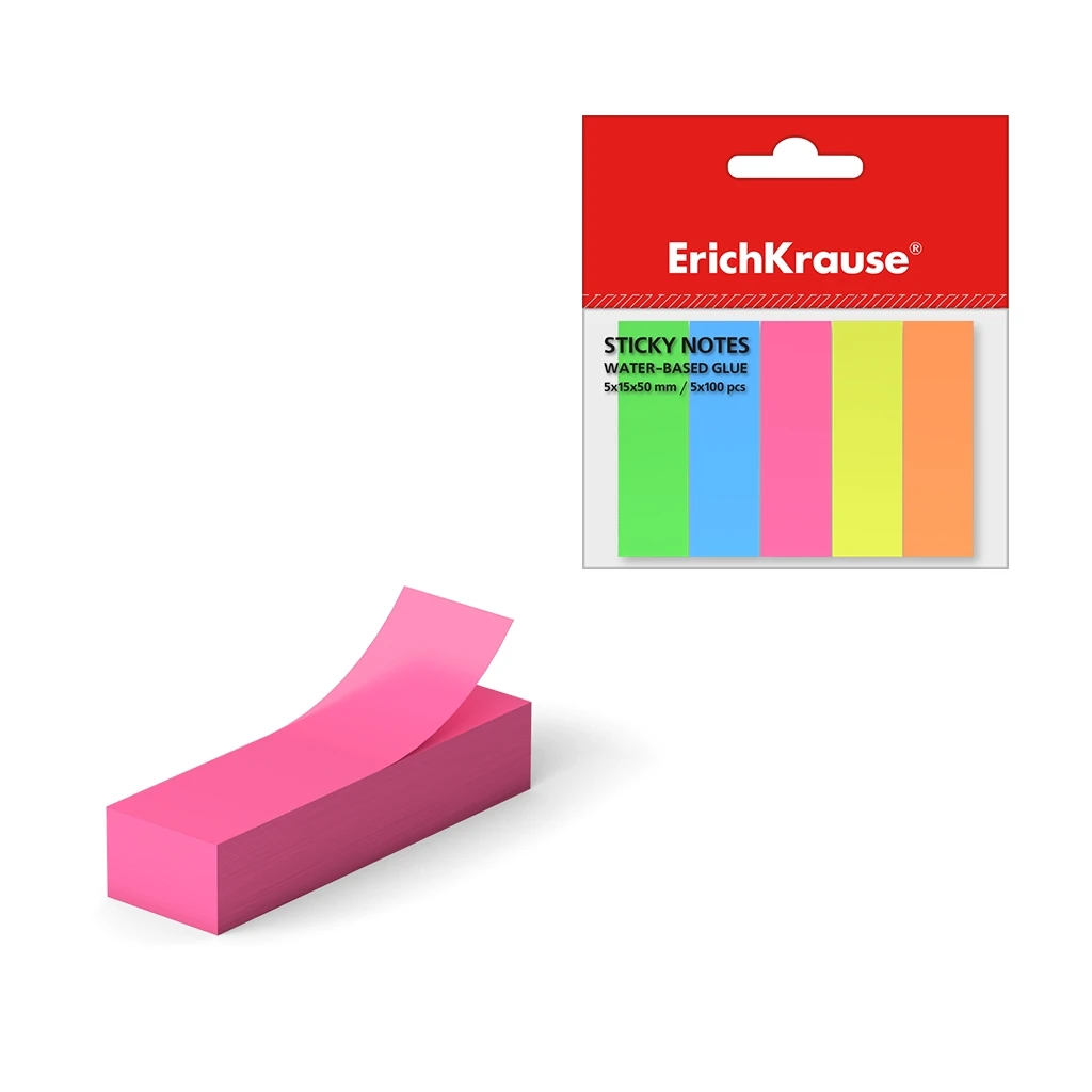 Закладки бумажные с клеевым краем Erich Krause Neon, 15х50 мм, 500 листов, 5