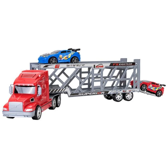 Автовоз - тягач 66 см, красный,2 гоночные машины