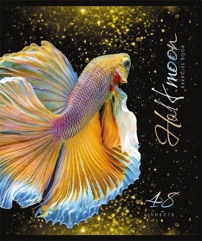 Тетрадь 48 л. кл. скреп. БОЙЦОВАЯ РЫБКА ХАЛФ МУН А5 мел. карт. тисн. фольгой,