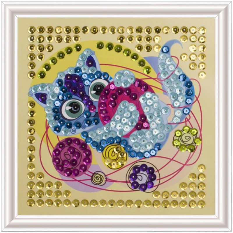 Аппликация-картина из пайеток "Котёнок с клубком": Ап-036 штр.: 